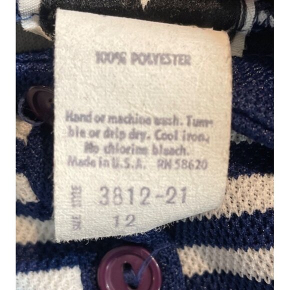 Vintage Star Shine Blue/White Striped Sleeveless Polo Midi Dress Size 12 Turtle - Picture 8 of 8